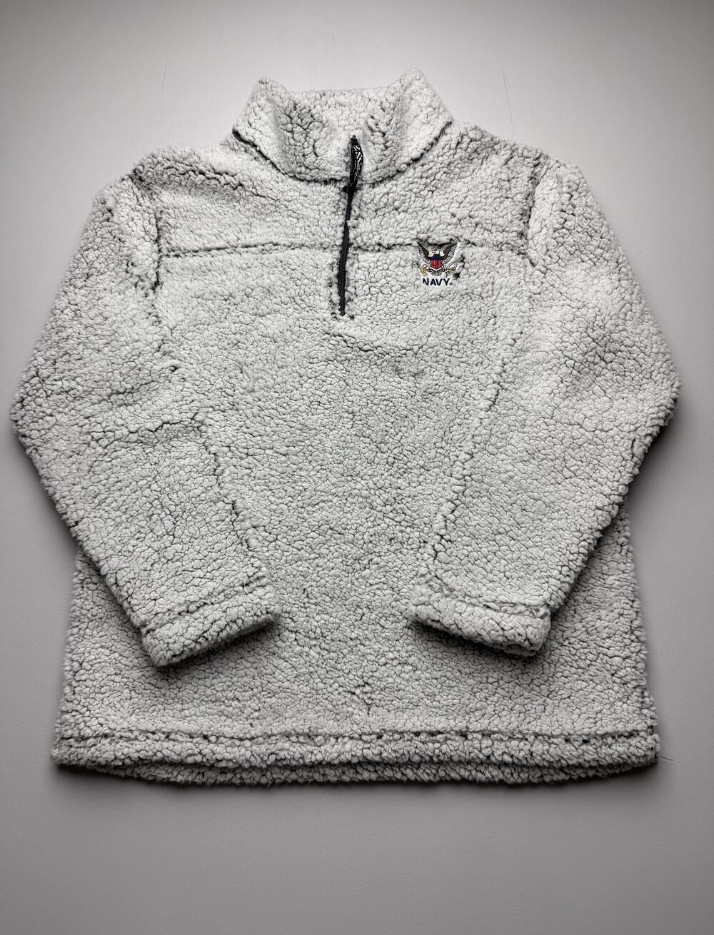 American Excellence Sport Jacket Mens XL Gray Sherpa Fleece 1/4 Zip Navy USA